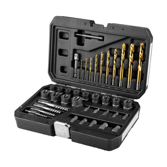 Set pentru extragerea suruburilor deteriorate, 40 de piese (cu burghie si extractoare) NEO 11-923